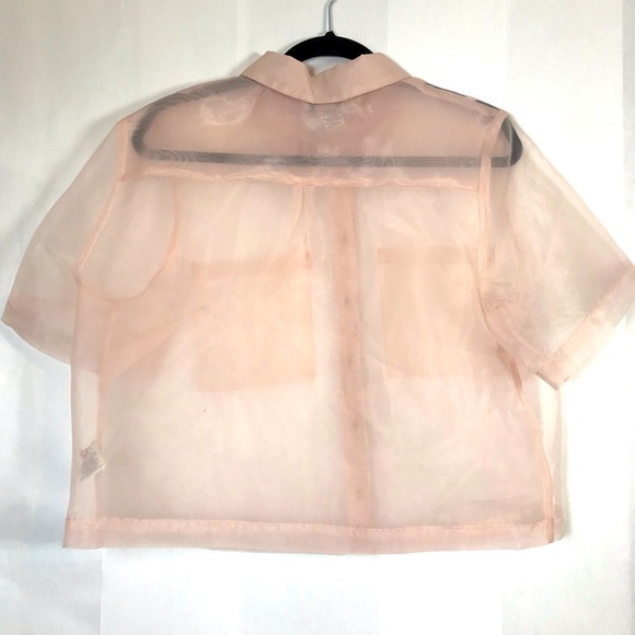 NWOT Rachel Zoe Pink Sheer Short Sleeve Button Down Cropped Blouse - Picture 4 of 6